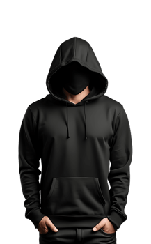 A man in a black hoodie and mask png