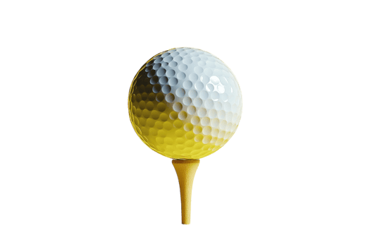 Unique yellow and white golf ball on a tee showcasing vibrant colors and distinct texture at a golf course setting png