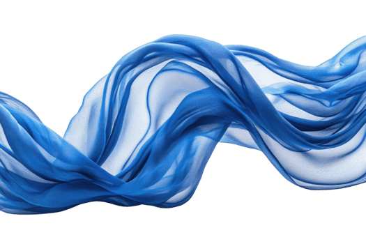 Elegant blue silk fabric flowing gracefully in soft waves against a light background png