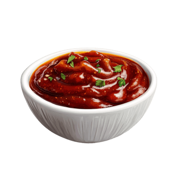 Spicy red sauce in white bowl, isolated on transparent background png