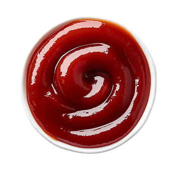 Swirled tomato ketchup in white bowl on transparent background png