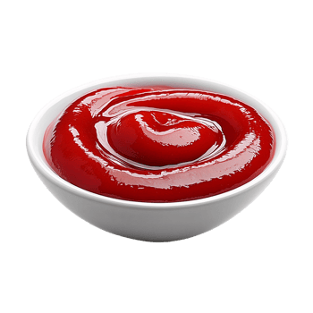 Red ketchup swirl in white bowl on transparent background png