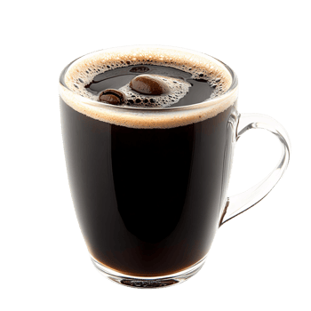 Black coffee in clear glass mug on transparent background png