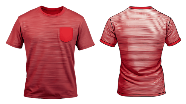 Red striped pocket t-shirt mockup png