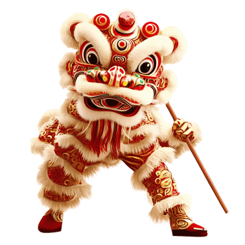 Lion dance costume red gold isolated on black png