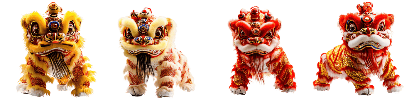 Lion dance costumes red and gold traditional chinese festive outfits on transparent background png