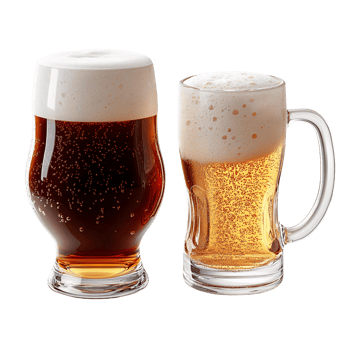 Dark and light beer glasses with foam on Transparent Background png