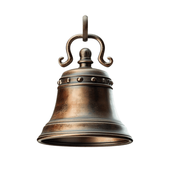 Bronze bell with ornate handle on transparent background png