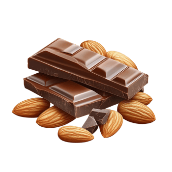 Dark chocolate bar with almonds on transparent background png