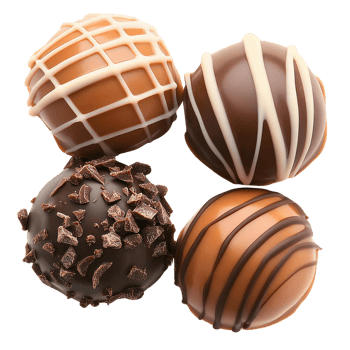 Chocolate truffles assortment on transparent background png