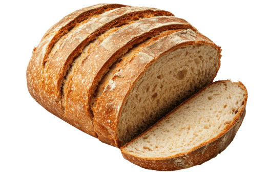 Freshly baked sourdough bread loaf with sliced portions showcasing texture and crust png