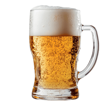 Golden beer mug with frothy head on transparent background png