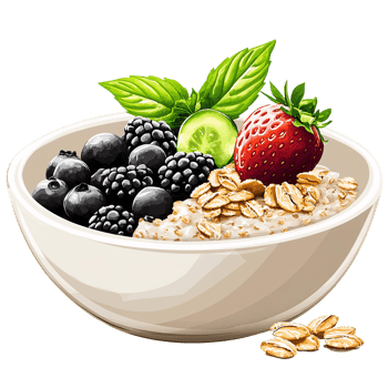 Oatmeal with berries and fruits in bowl digital illustration png
