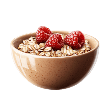 Oatmeal with raspberries in brown bowl png