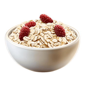 Oatmeal with raspberries in white bowl png