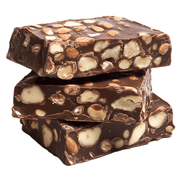 Dark chocolate almond and nut brittle stack on transparent background png