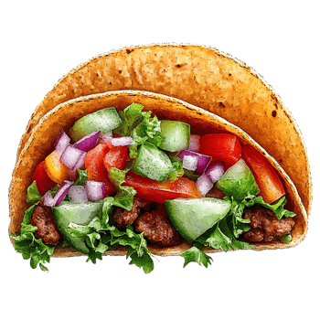 Delicious taco with ground beef and fresh vegetables on transparent background png