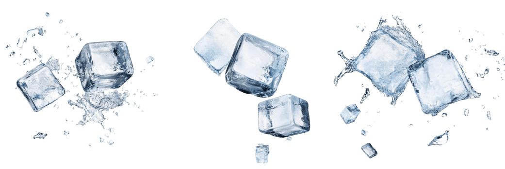 Floating Ice Cubes in Dynamic Water Splash on Transparent Background png