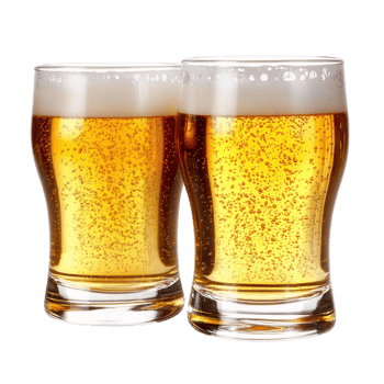 Two glasses of frothy golden beer on transparent background png