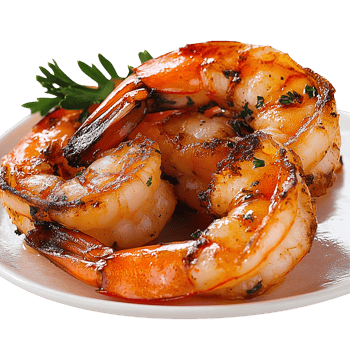 Grilled shrimp on white plate isolated png