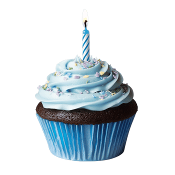 Blue birthday cupcake with candle on transparent background png
