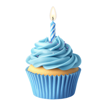 Blue swirled cupcake with candle on transparent background png
