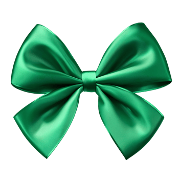 Green satin ribbon bow on transparent background png