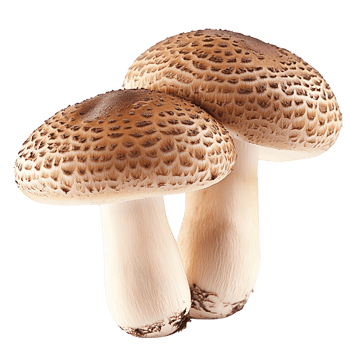 Brown mushrooms on transparent background, closeup two fresh mushrooms png