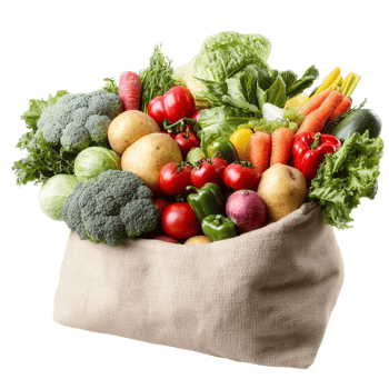 Fresh vegetables in burlap sack on transparent background png