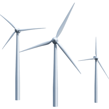 Wind turbines on transparent background 3d render png