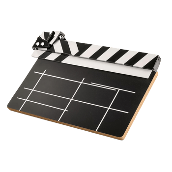 Black movie clapperboard with cork frame on transparent background png