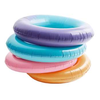 colorful inflatable pool rings stack isolated on white background png