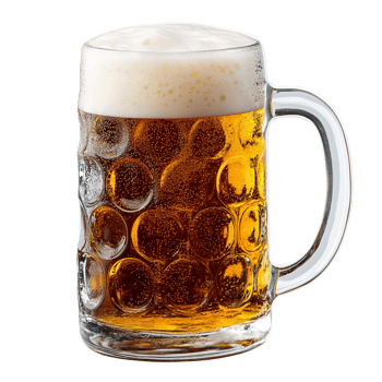Beer in a glass mug with bubbles on transparent background png