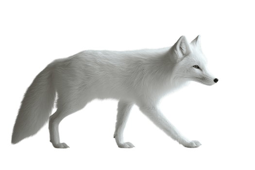 White arctic fox walking gracefully against a plain background during daylight png