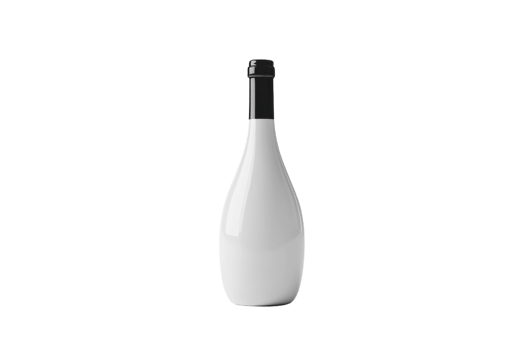 Elegant white bottle with black cap displayed on a plain background highlighting its smooth design and modern aesthetic png