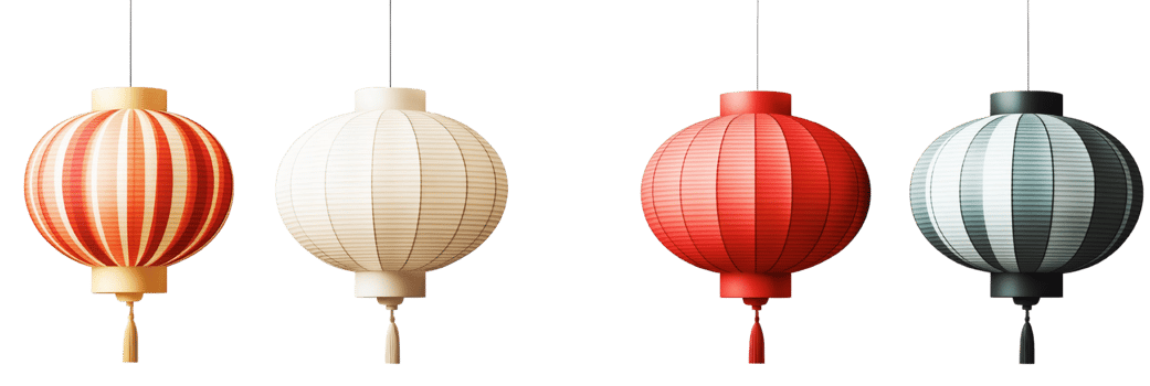 Striped paper lanterns hanging decoration on transparent background png