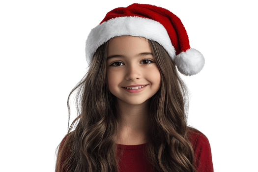 Happy Girl Wearing Santa Hat Isolated on Transparent Background png