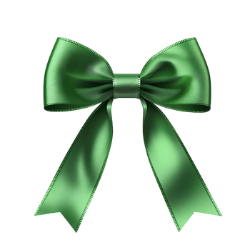 Green satin bow tie on transparent background png