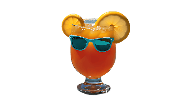A drink with sunglasses and orange slices png