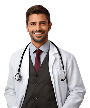 A male doctor wearing a white coat and tie png