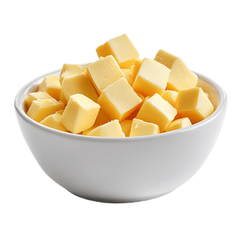 Cubed butter in white bowl, isolated on transparent background png