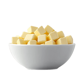 Chilled Cubed Butter in White Bowl on Transparent Background png