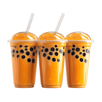 Orange bubble tea in plastic cups on transparent background png
