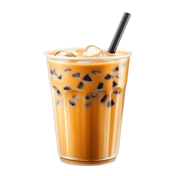 Iced boba tea in plastic cup with straw on almon sushi nigiri on transparent background png
