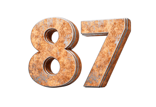 Number Eighty Seven 87 Digit Made Of Old Rusty Iron Metal Texture 3d Illustration png