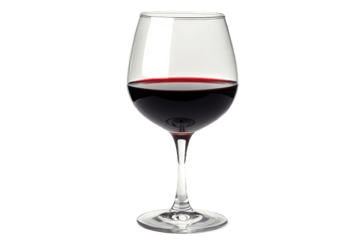 Elegant red wine glass filled with rich wine showcasing its deep color and clarity in a minimalistic setting png