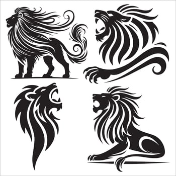 Lion in Motion Silhouette Set vector