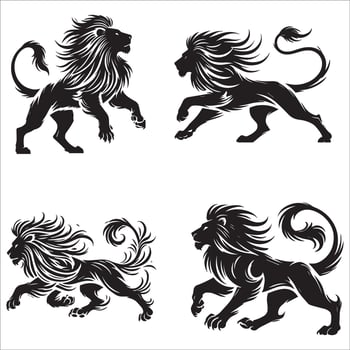 Sleek Lion Silhouette in Full Motion Set vector