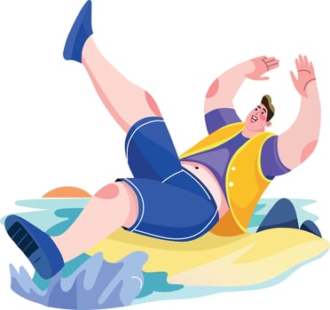 Silly character falling on ground illustration in flat style vector
