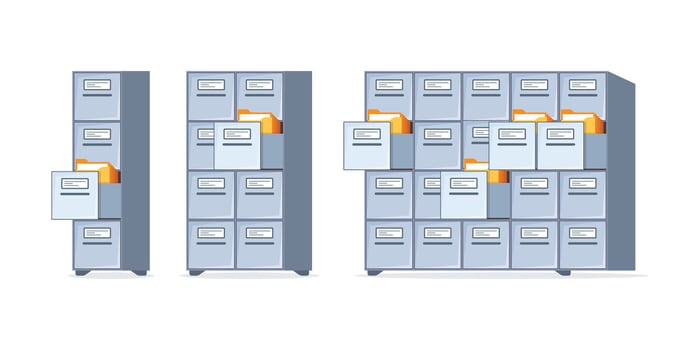 A set of file cabinets with files on top vector